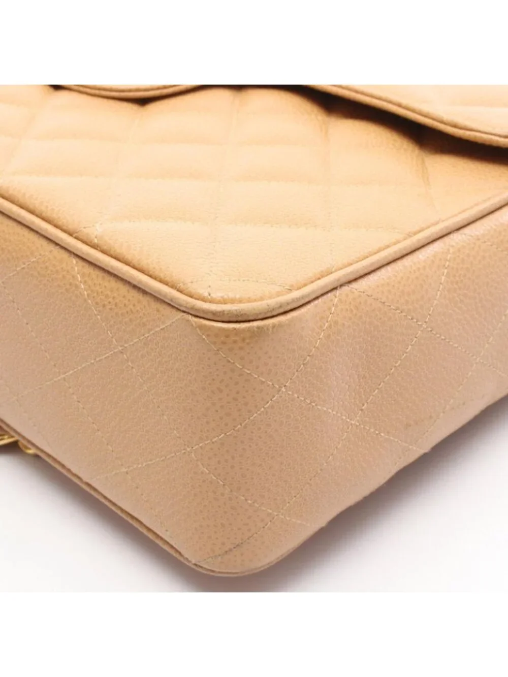 Chanel Shoulder Bag Maxi Quilted 30 Single Flap Beige Caviar Leather Chain